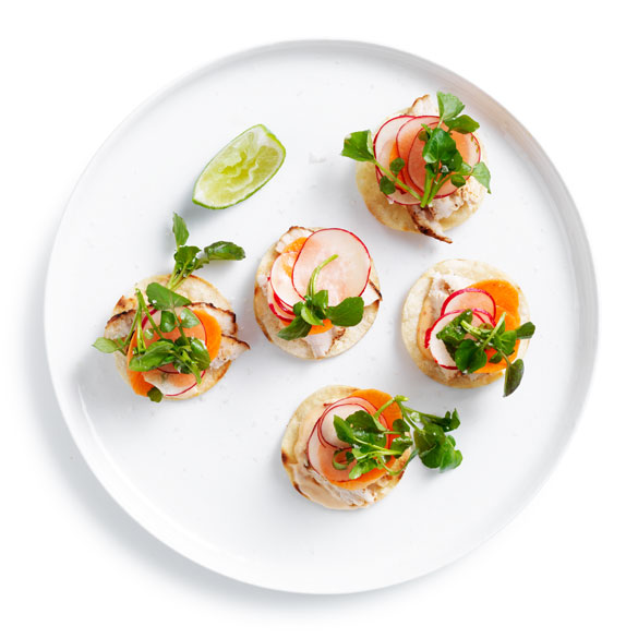 Entertain with our Mexican chicken, radish and Watercress tostadas