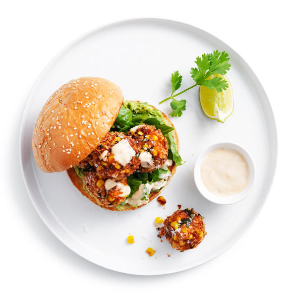 Fresh, tasty, and healthy – Try our mexican sweet potato and corn burgers.