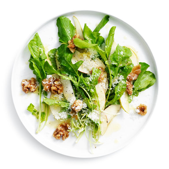 Fresh, quick, and healthy – Try our rocket, pear, maple walnut and parmesan salad.
