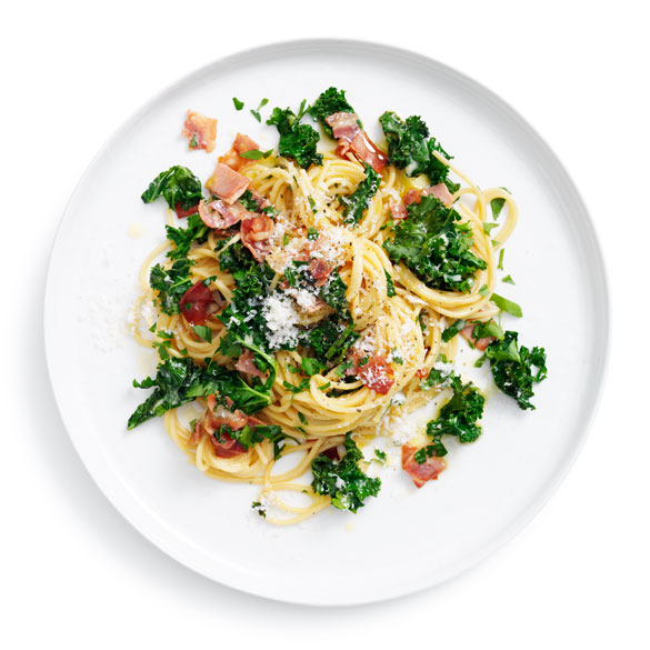 Indulgent, rich, and delicious – try our classic Spaghetti Carbonara with Kale.