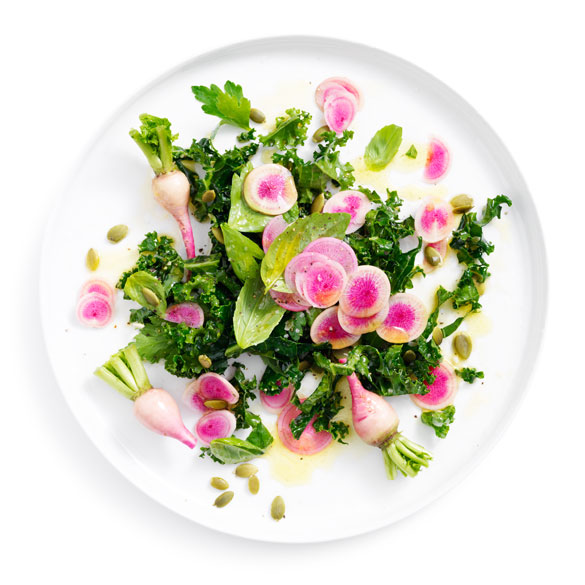 Fresh, quick, and healthy – Try our watermelon radish, kale and herb salad.