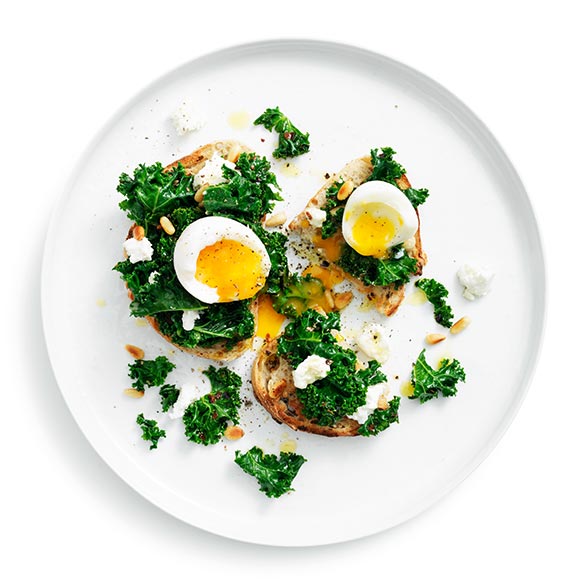 Fresh, tasty and healthy – Try our sautéed kale with chilli, goats cheese and soft boiled egg.