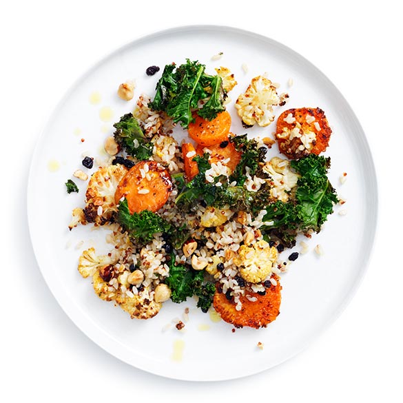Fresh, tasty, and healthy – try our Spiced Roast Vegetables, Kale and Quinoa salad.